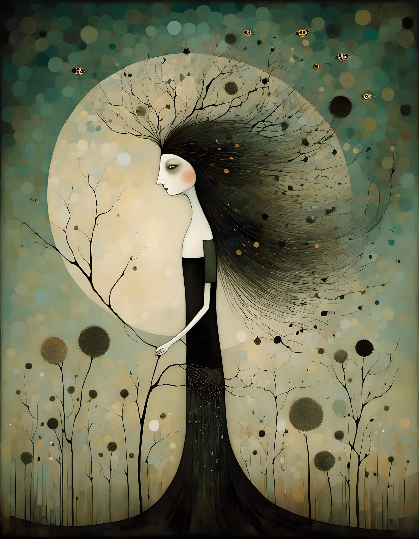 Gothic Pagan Woman in Black and White