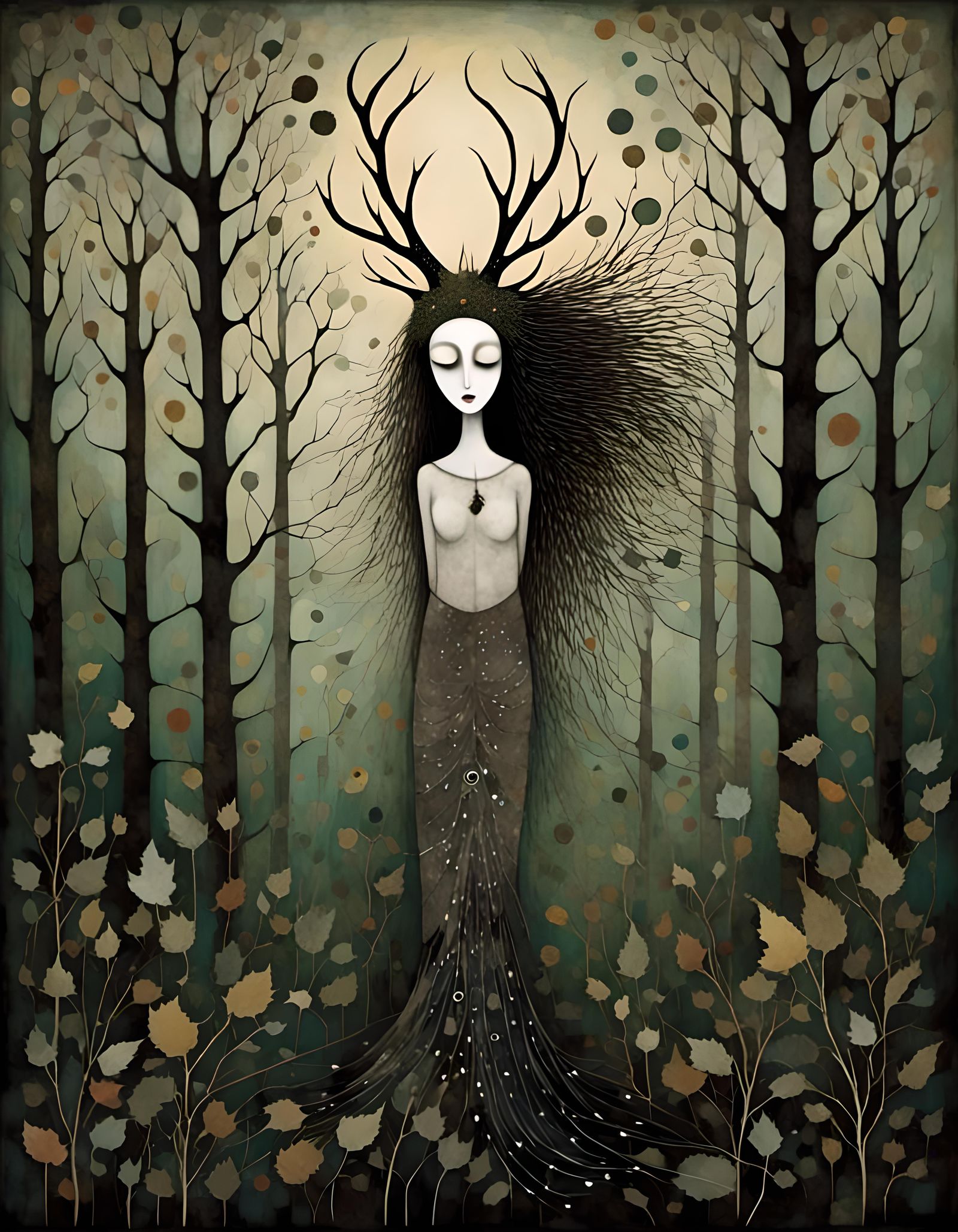 Gothic Pagan Woman in Dark Whimsical Style