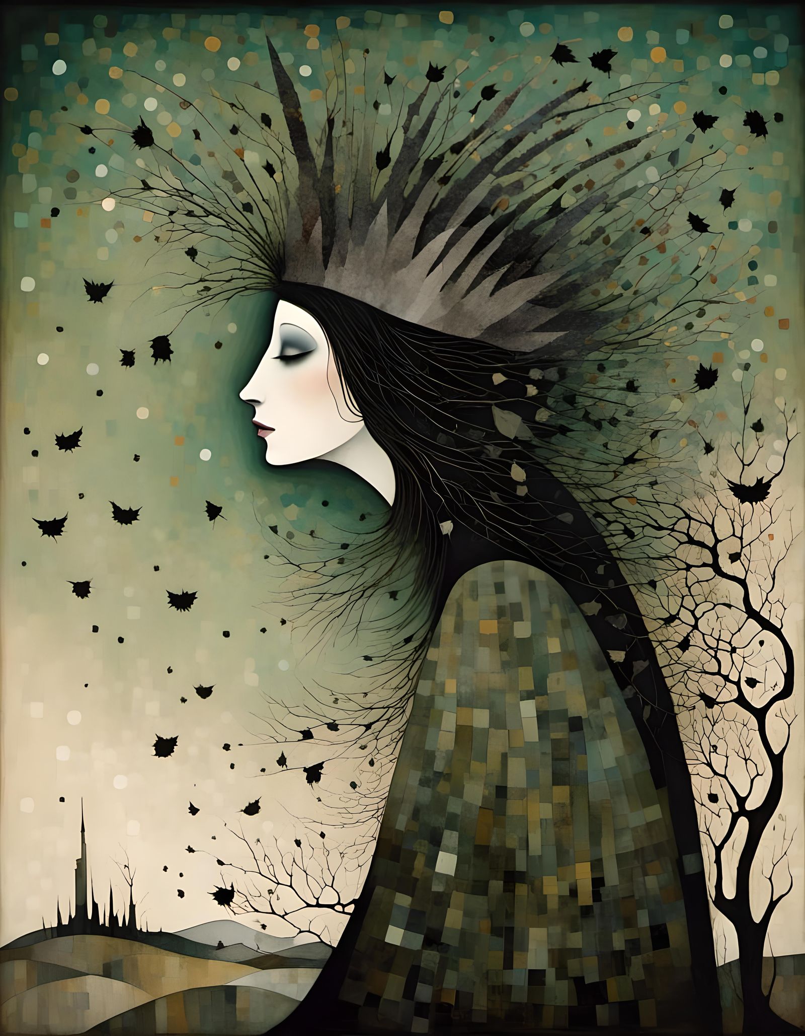 Gothic Pagan Woman in Black and White