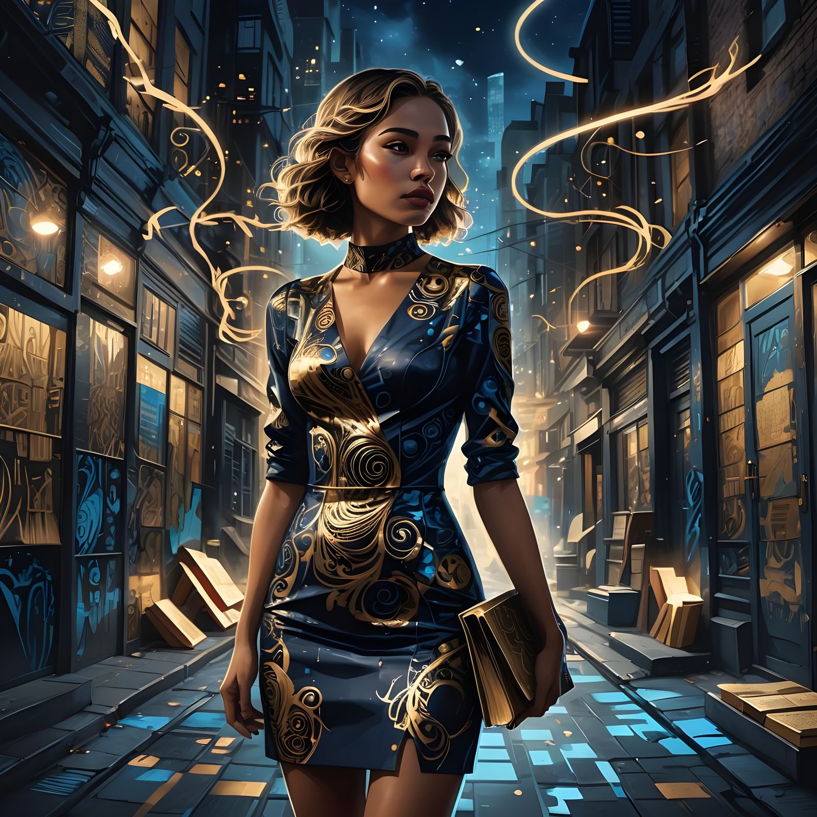 Surreal Chiaroscuro Masterpiece with Intricate Patterns and...