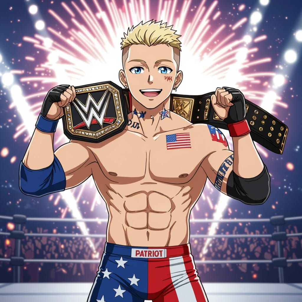 Anime Wrestler With American Nightmare Tattoo and Pyro