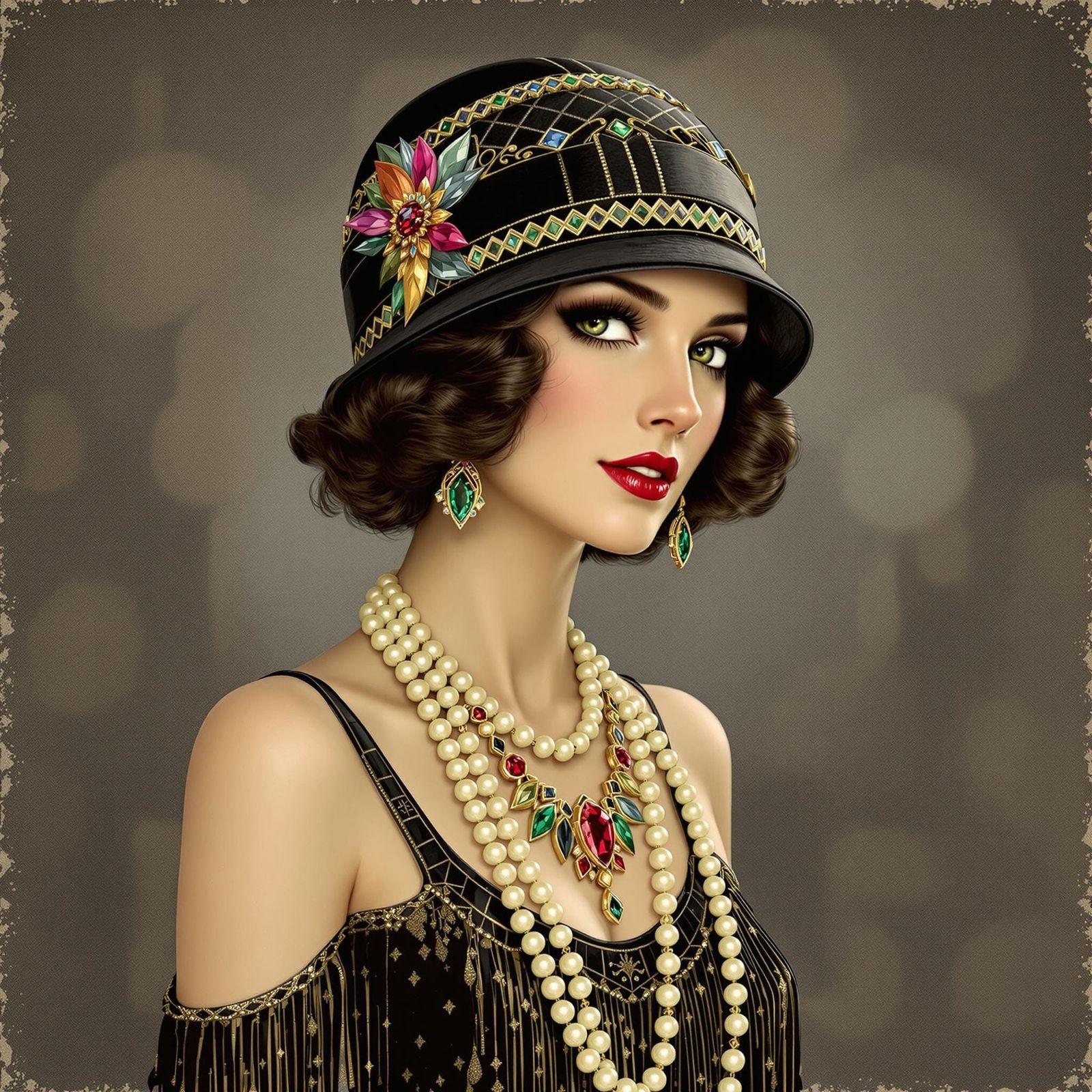 Vintage Flapper Woman in Monochrome Charcoal