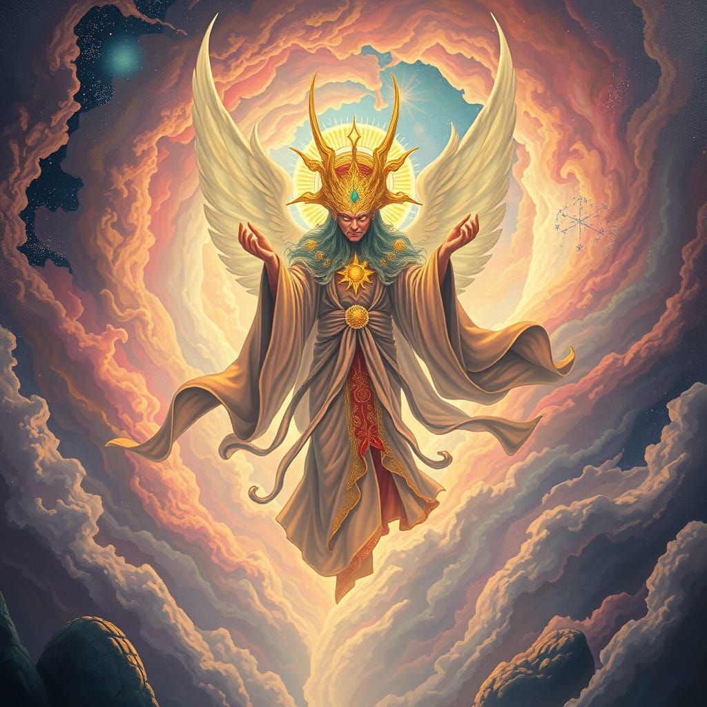 Celestial Yōkai Emerges from Iridescent Nebula