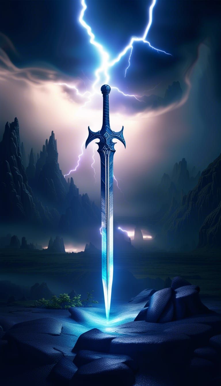 Lightning Sword in Anomalous Dark Fantasy Landscape