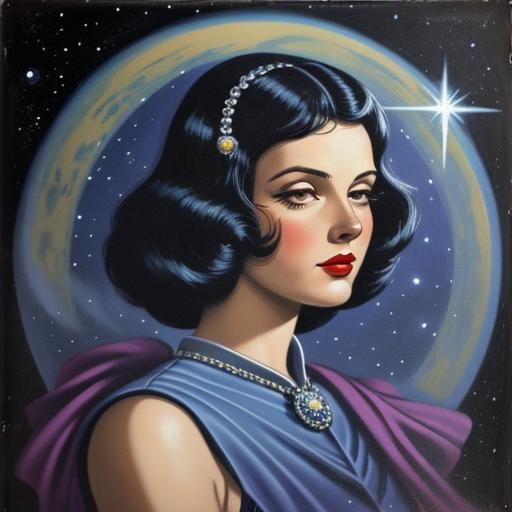 Vintage Pulp Art Of A Starry Mistress