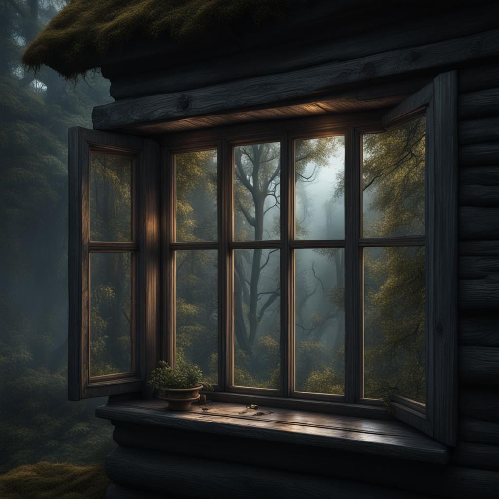Ghostly Apparition in Forest Cottage Window