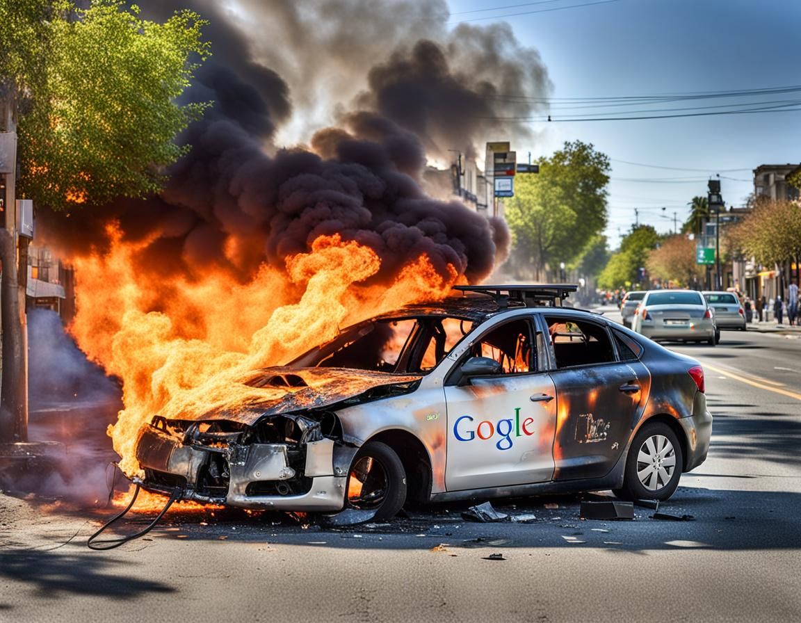 Google Street View Car on Fire: Damaged, Destroyed