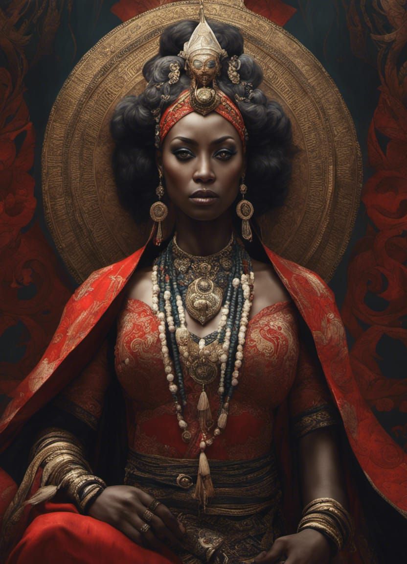 Elaborate Goddess Portrait with Ebony Skin