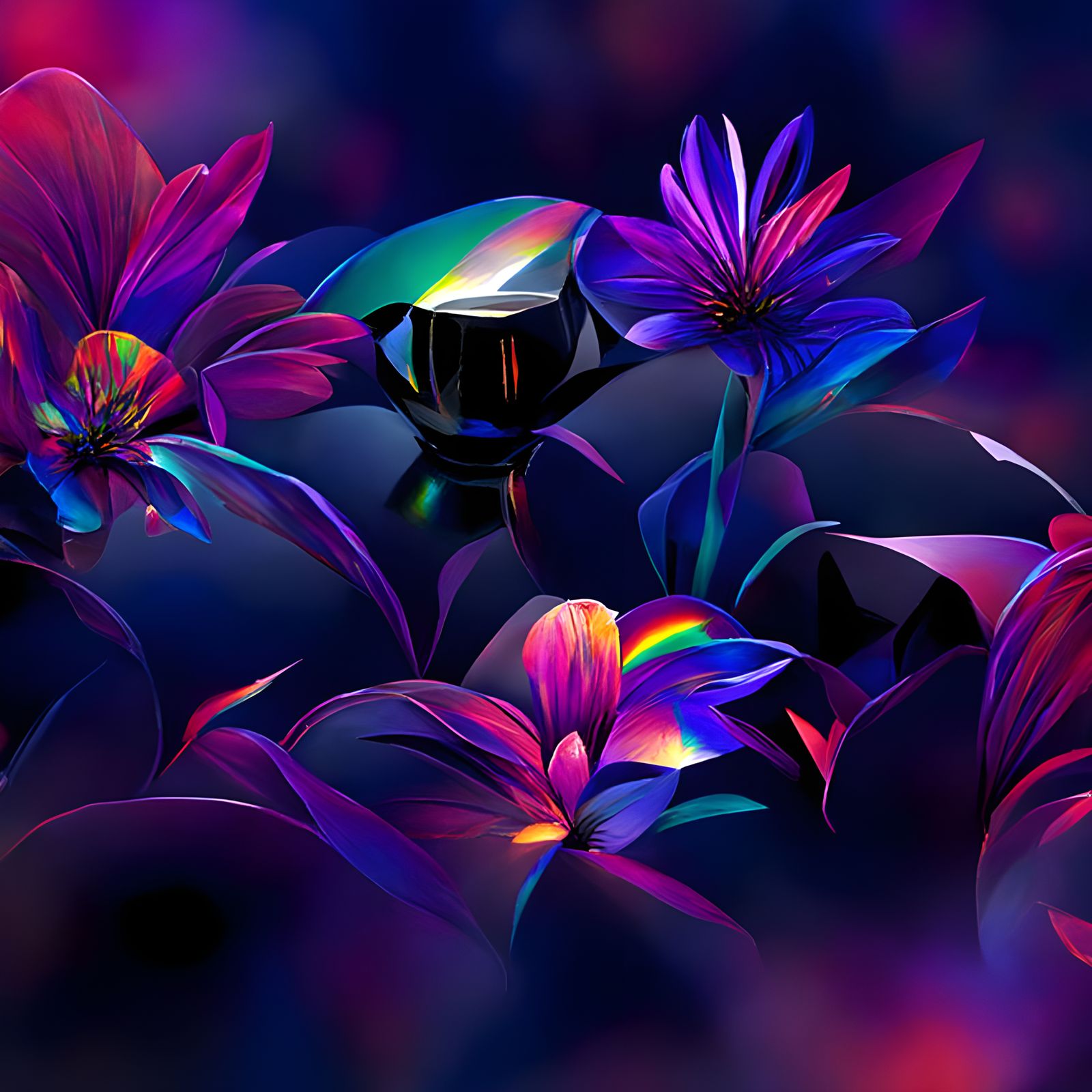 Iridescent Flowers in Ukiyo-e Style