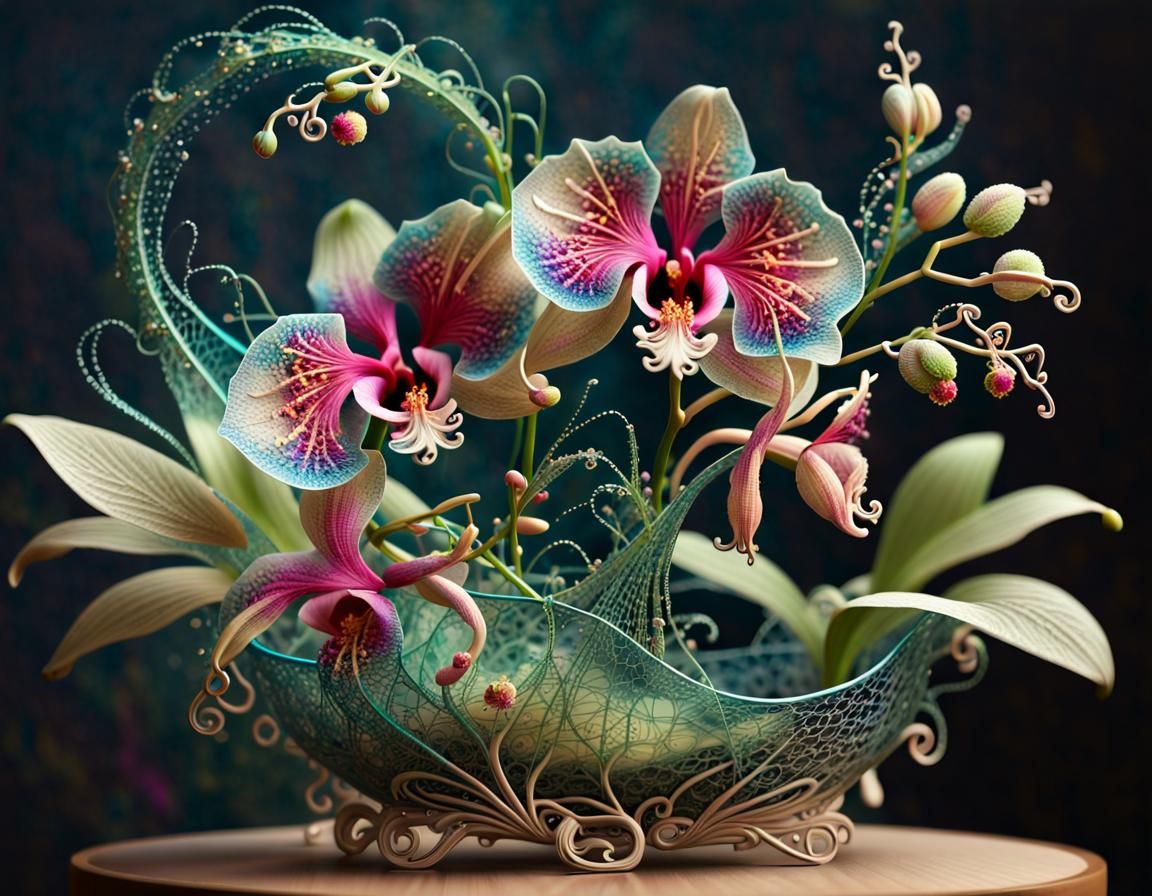 Lizards Kissing Orchids in Photorealistic Jungle Garden