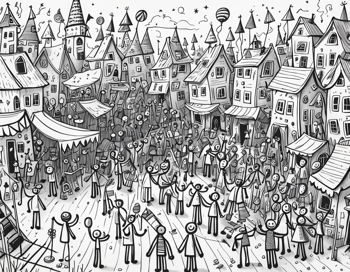 Stick Figure Party in Wacky Doodle Village