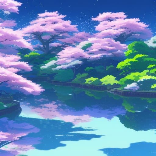 Japanese Landscape with Cherry Blossoms: Anime Key Visual