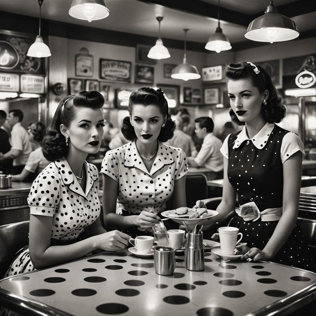 1950s Diner: Vintage Black and White Photograph