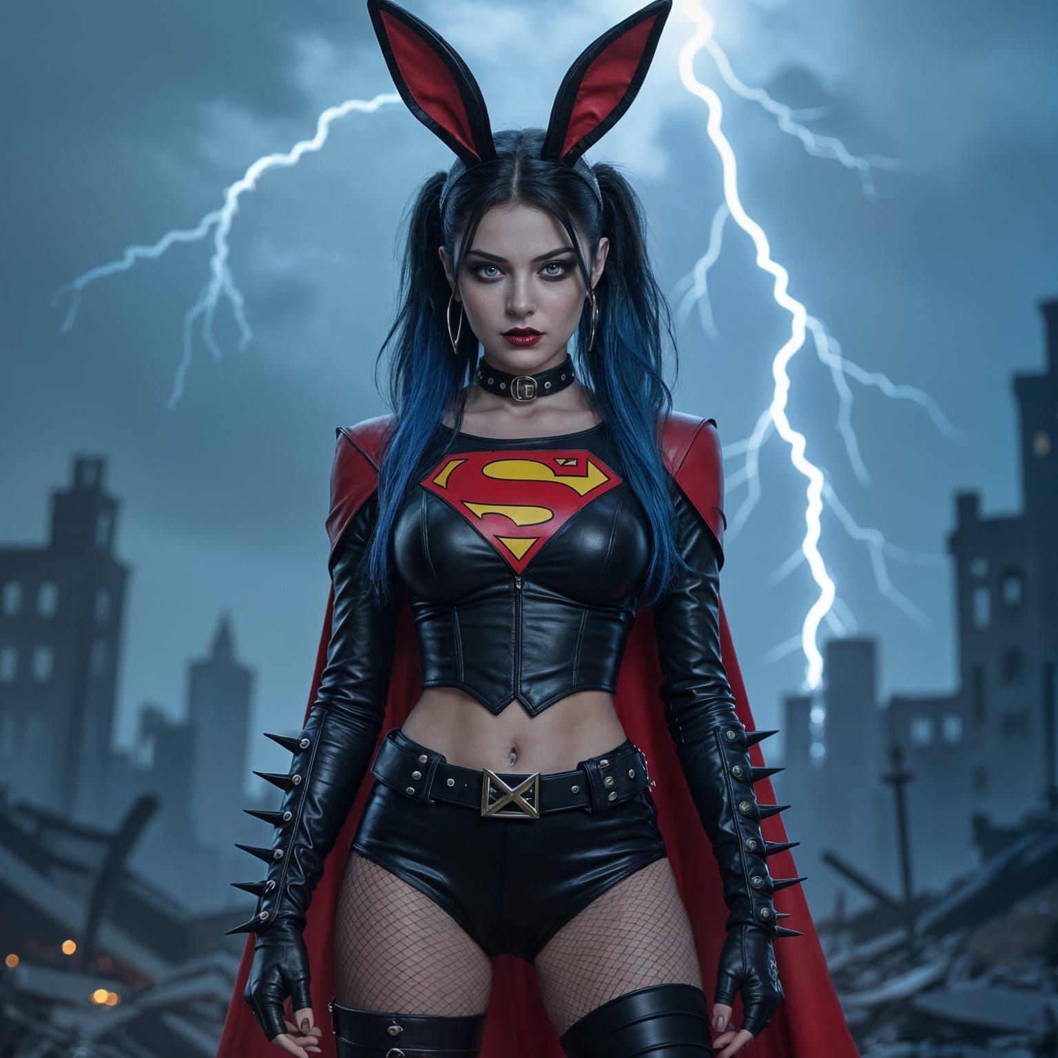 Gothic Supergirl Streamer in Stormy City