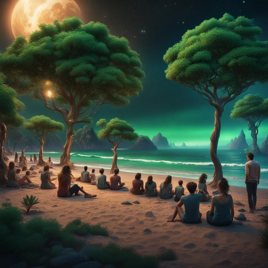 Galaxies Viewed From Beach at Night