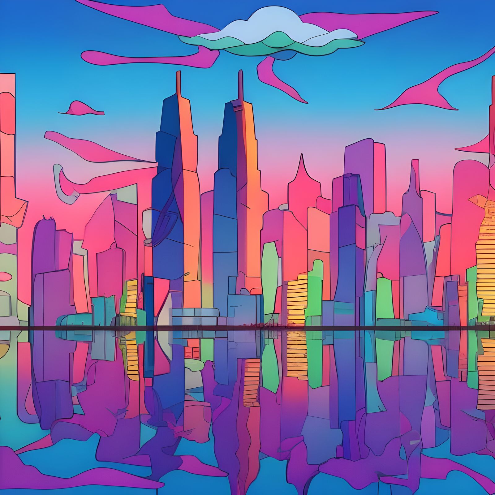 Colorful Cityscape Sunset in Candy Art Style