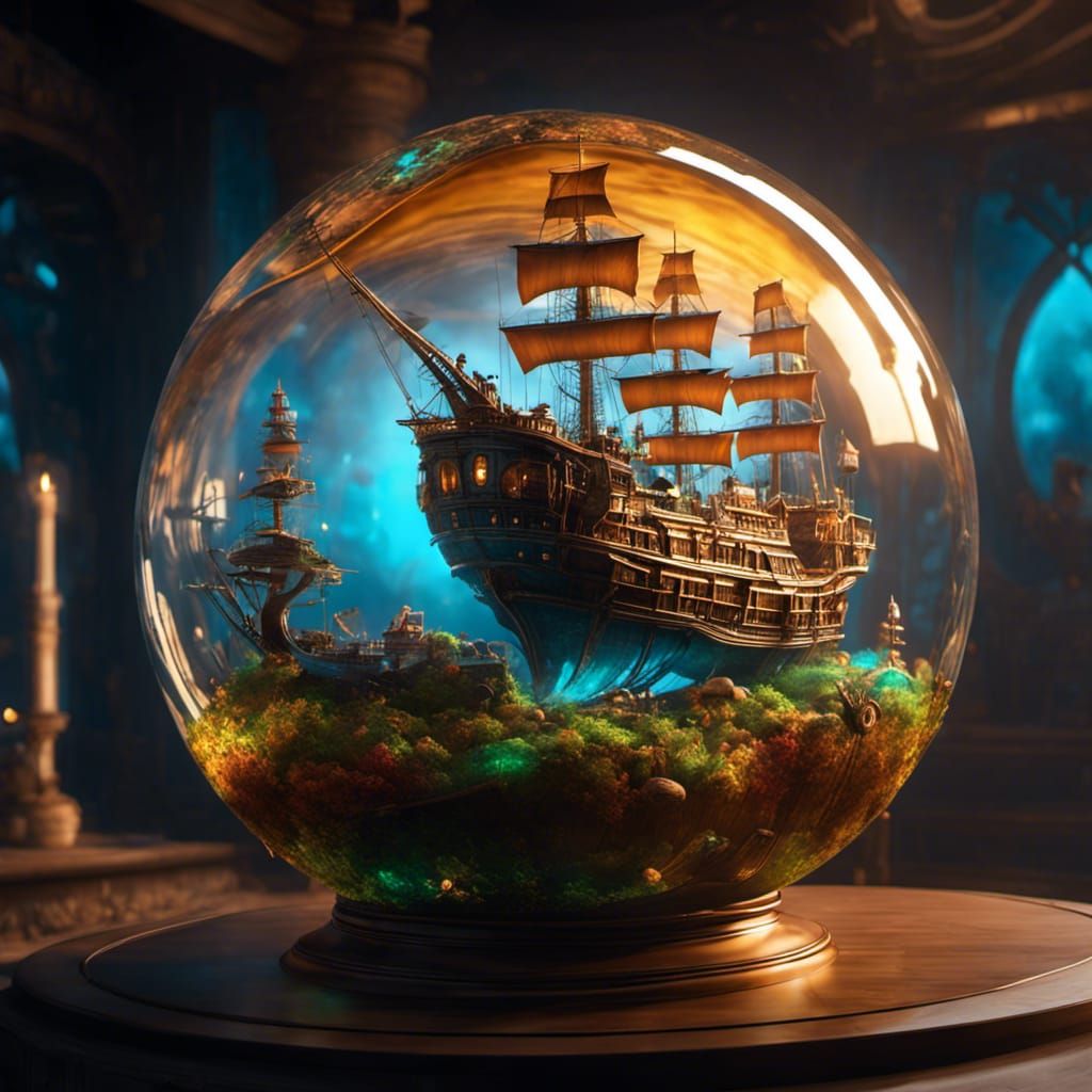 Ship and Mushroom Houses in Glass Spheres