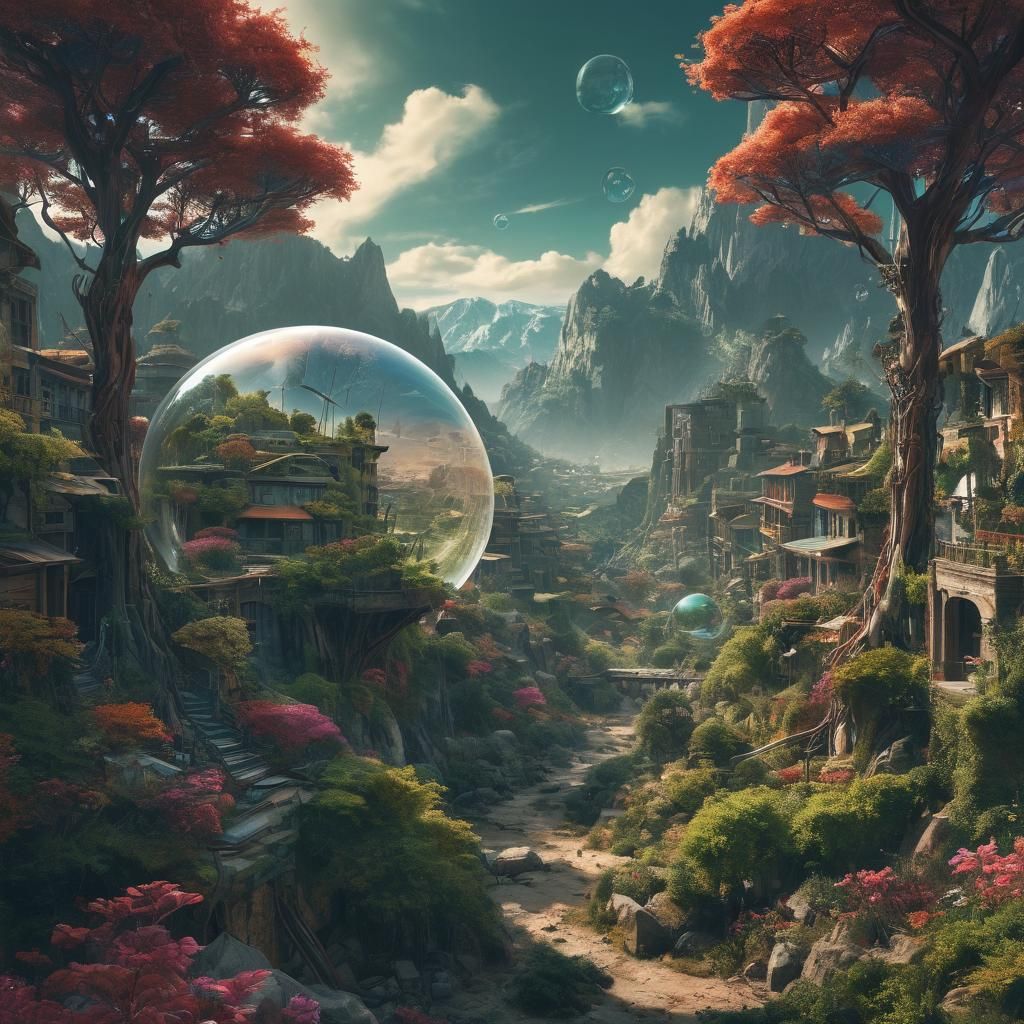 Futuristic Cityscape with Bubble Structures