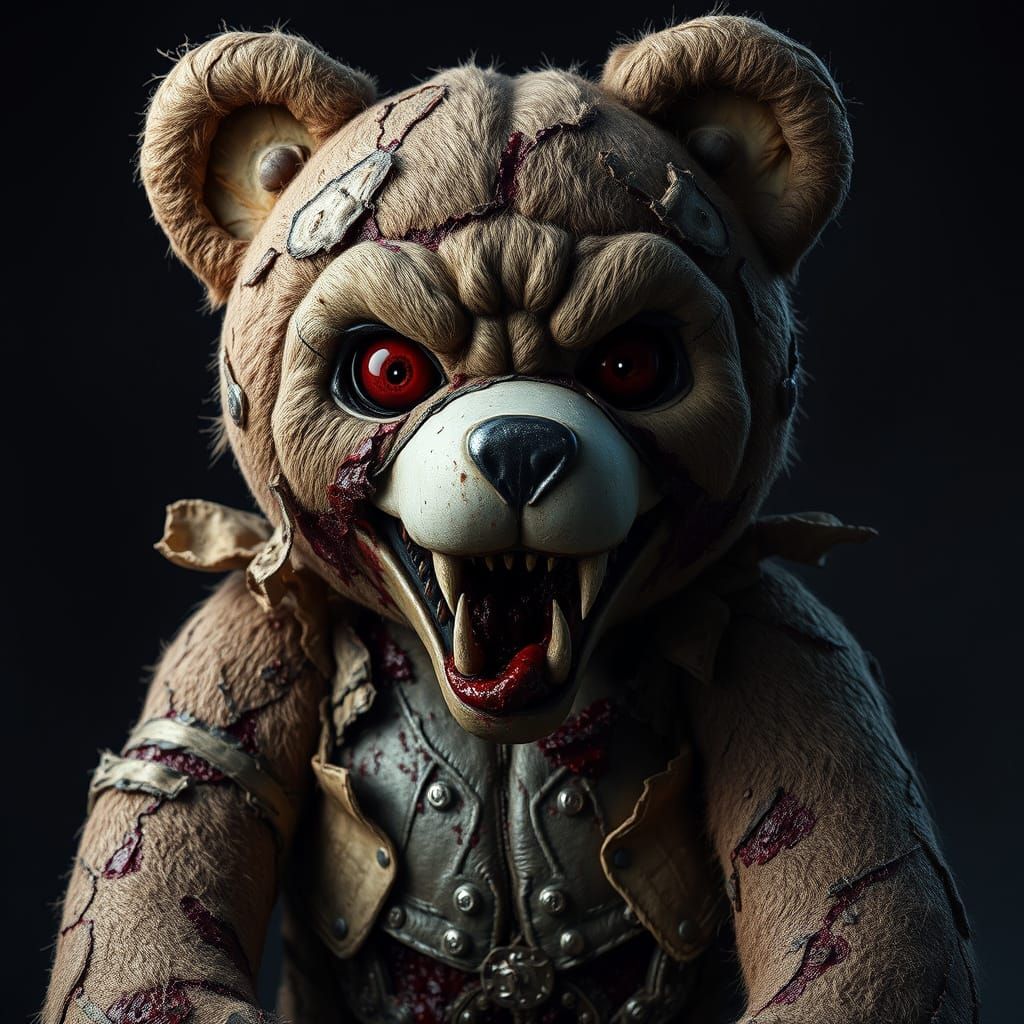 Creepy Devil-Possessed Teddy Bear in Matte Painting Style