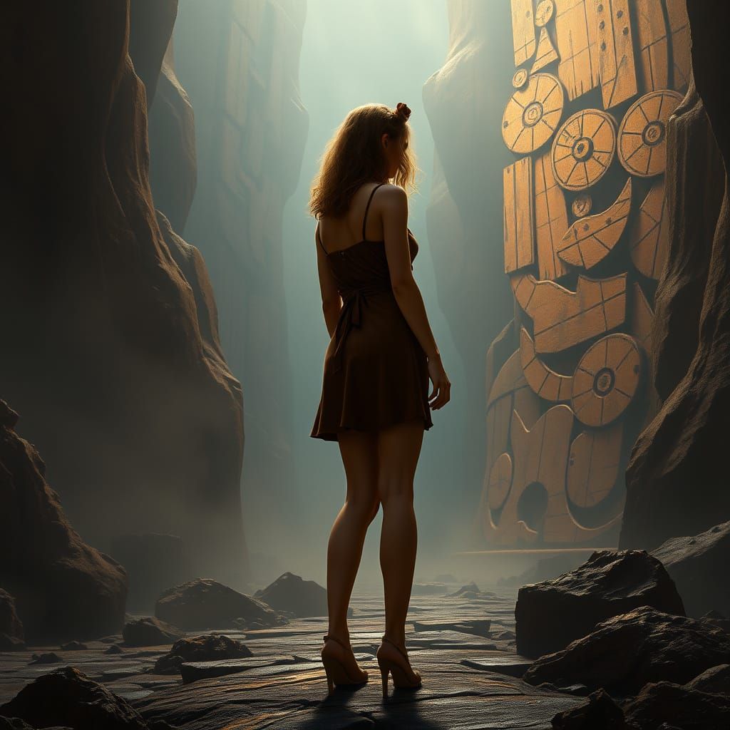 Woman in Brown Dress: Atmospheric Digital Matte Painting
