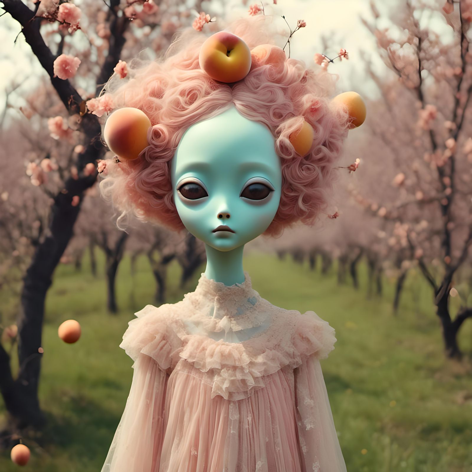 Aliens Visit a Peach Orchard