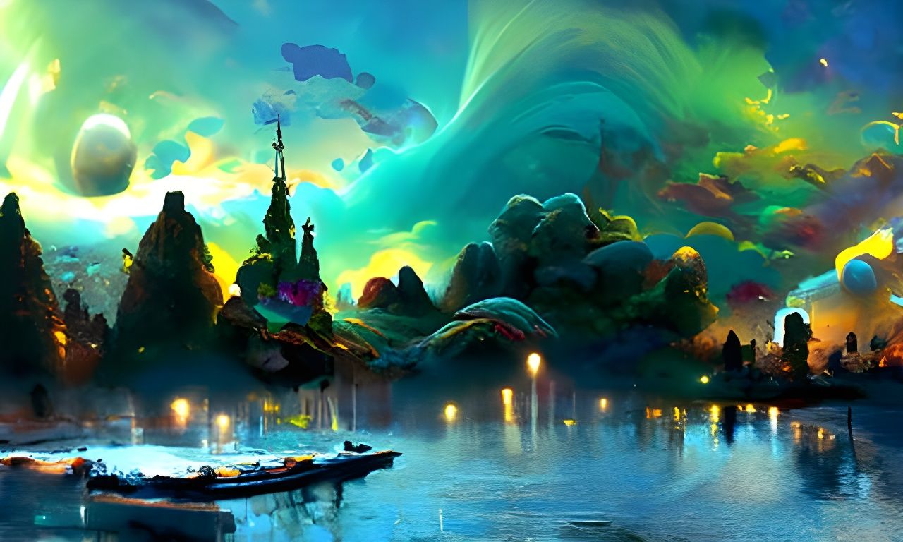 Surreal Floating Islands at Night