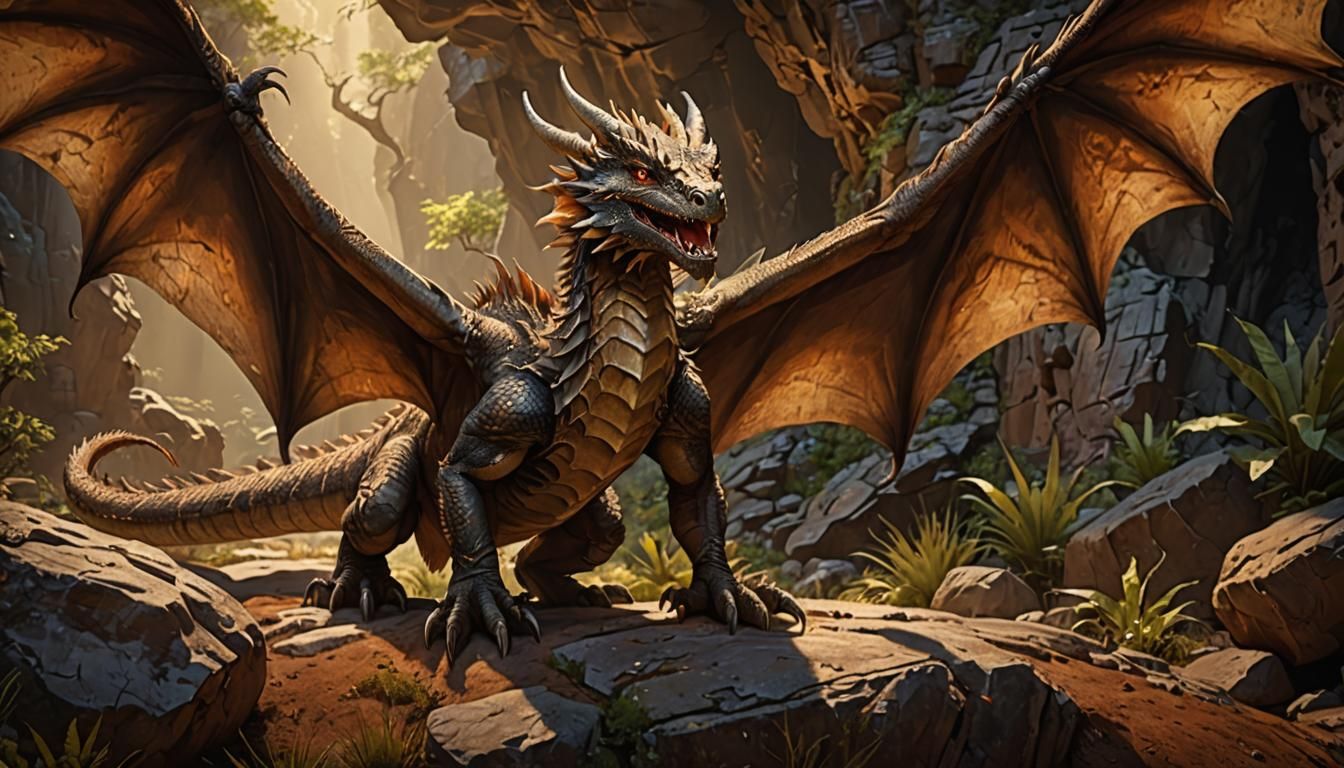 Majestic Earth Dragon Roaring in a Cave