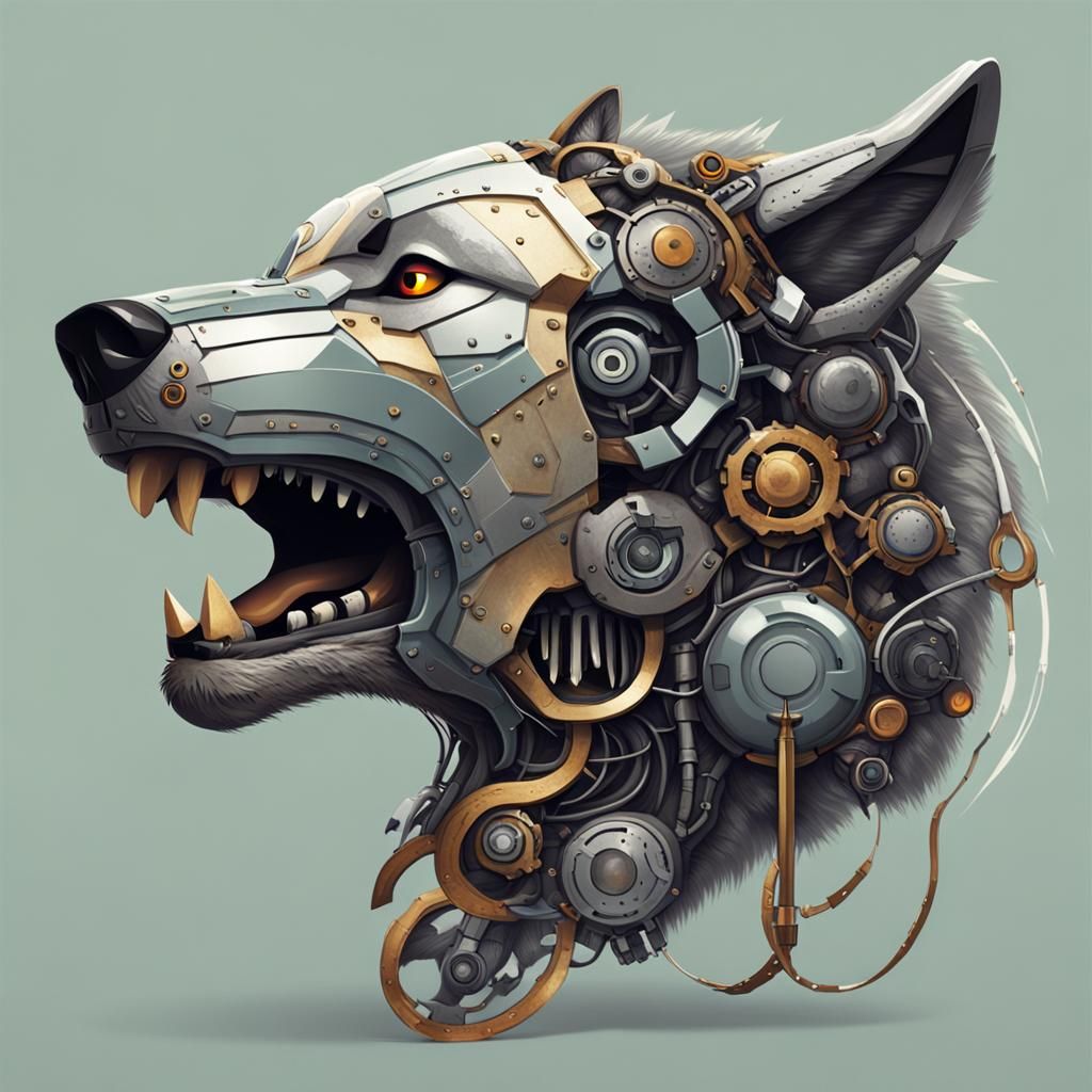 Cybernetic Wolf with Robotic Horn