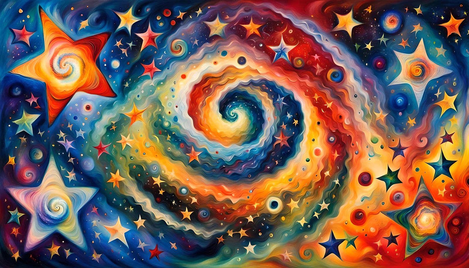 Cosmic Stars in a Swirling Vortex, Chagall Style