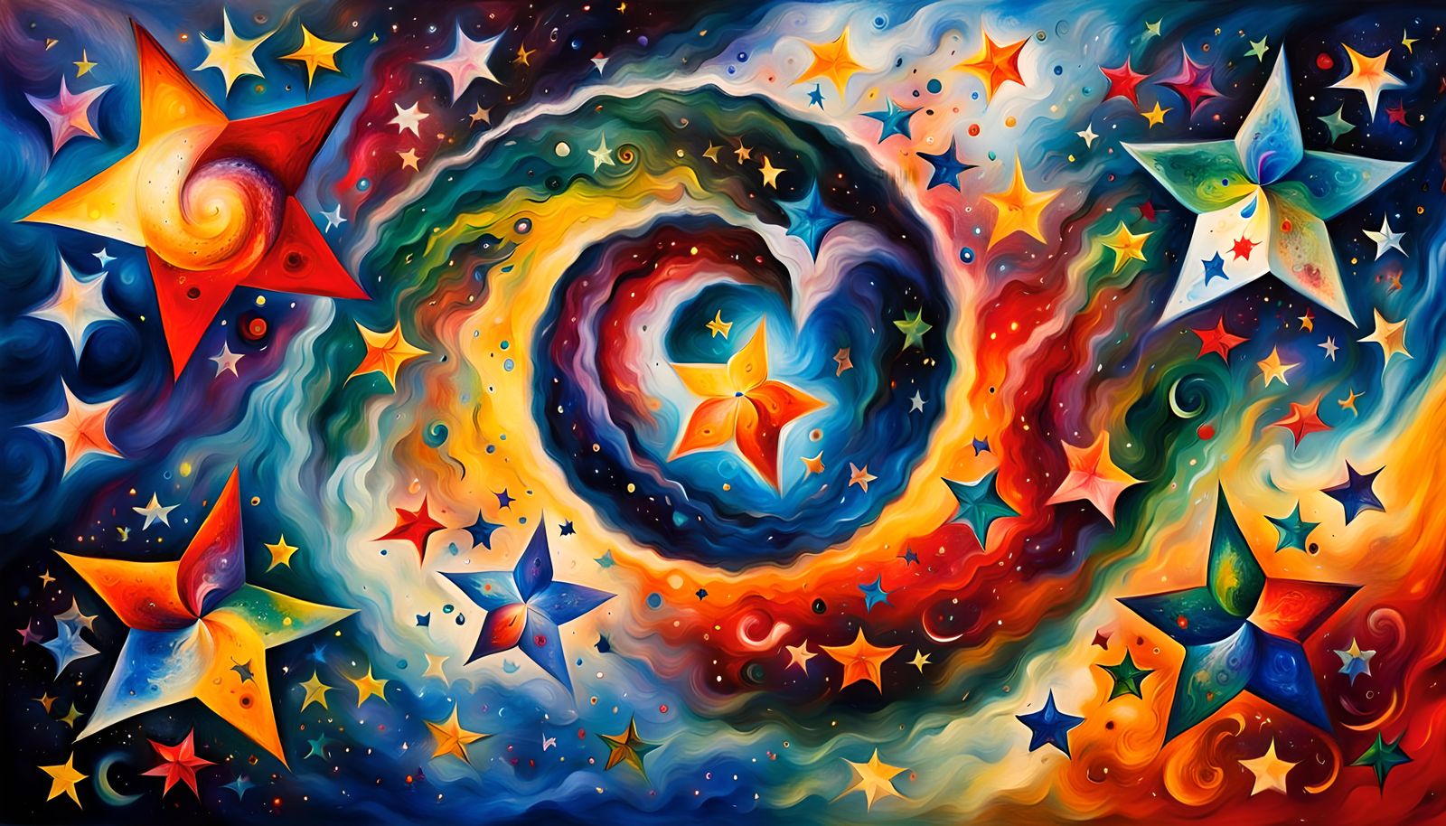 Cosmic Vortex of Multi-Colored Stars in Oil Paint