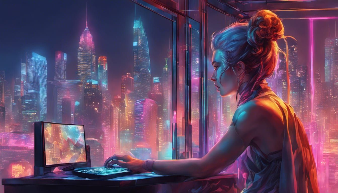 Neon City Woman: Hyperdetailed Portrait in RGB Lighting