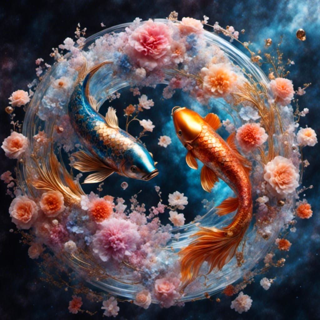 Koi Fish Yin Yang in Space: Digital Art
