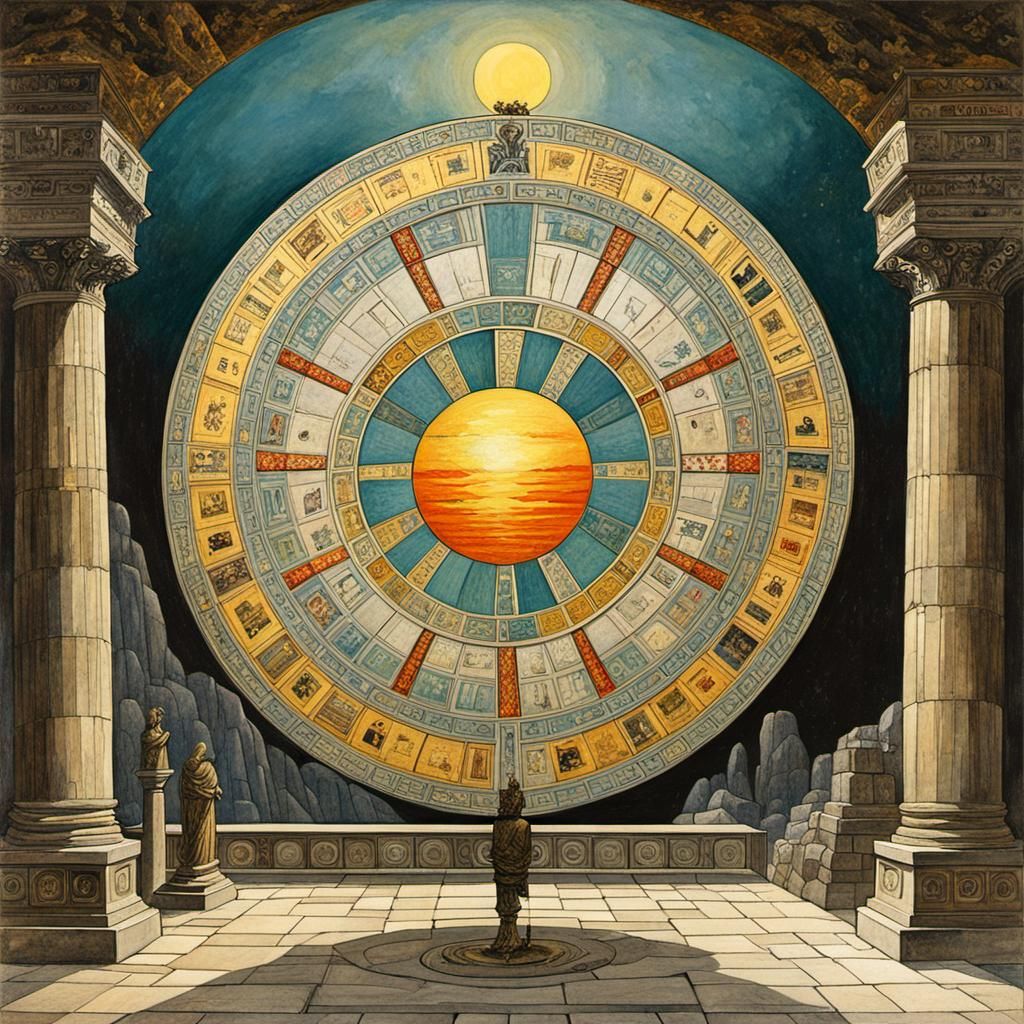 Ancient Wheel of Fortune in Greek Temple