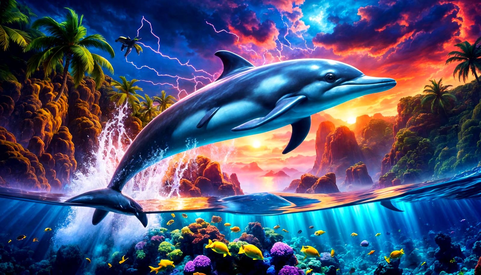 Dolphin Leaping Through Nebula at Night