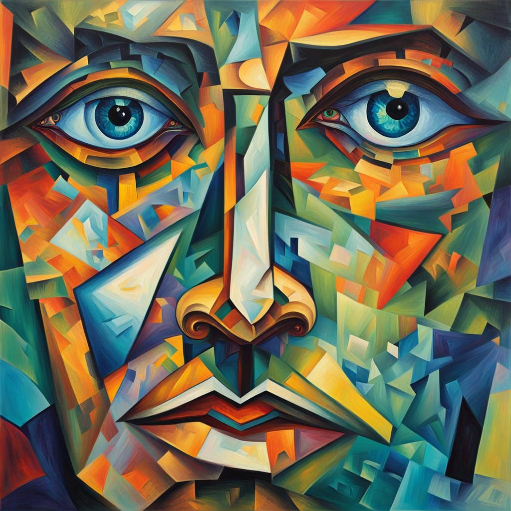 Neo-Cubist Portrait in Iridescent Vortex