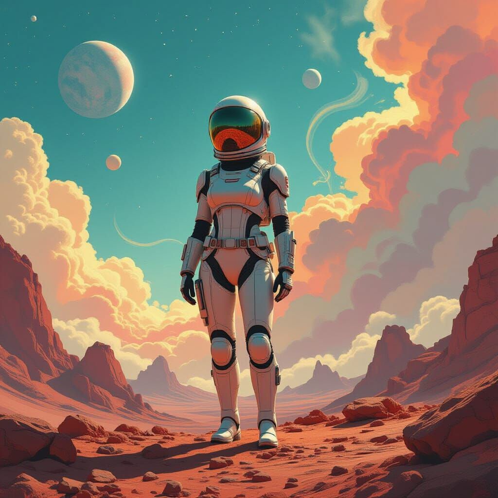 Retro Sci-Fi Explorer on Alien Planet