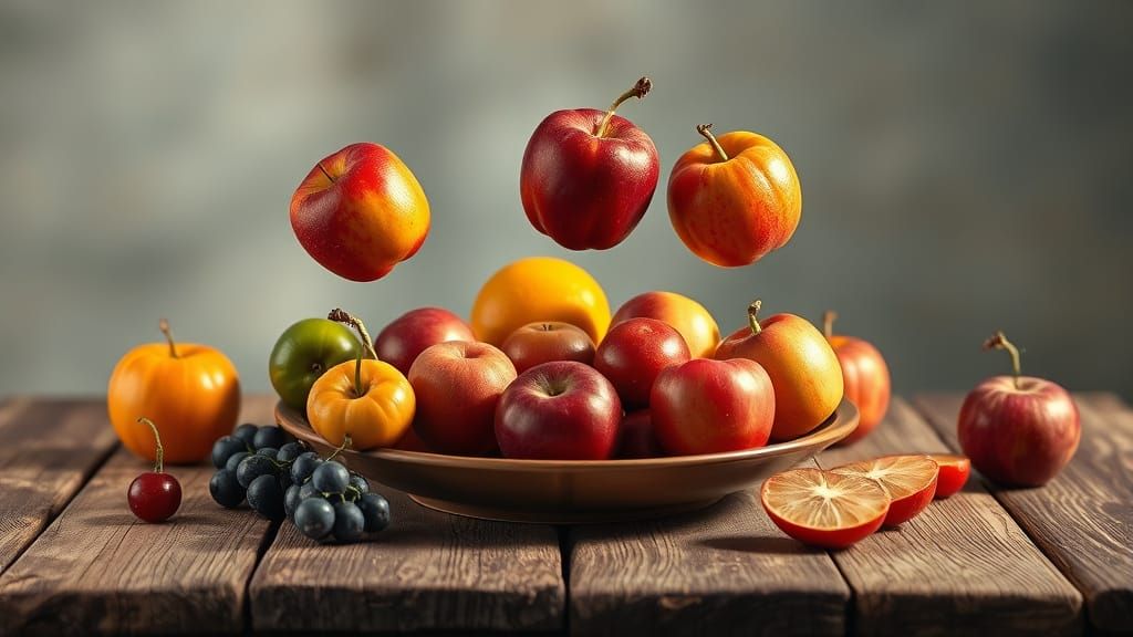 Surreal Levitating Fruit Still Life in 8k