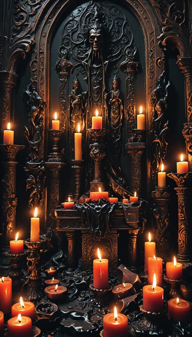 Mysterious Altar with Melted Candles in Dark Fantasy Style
