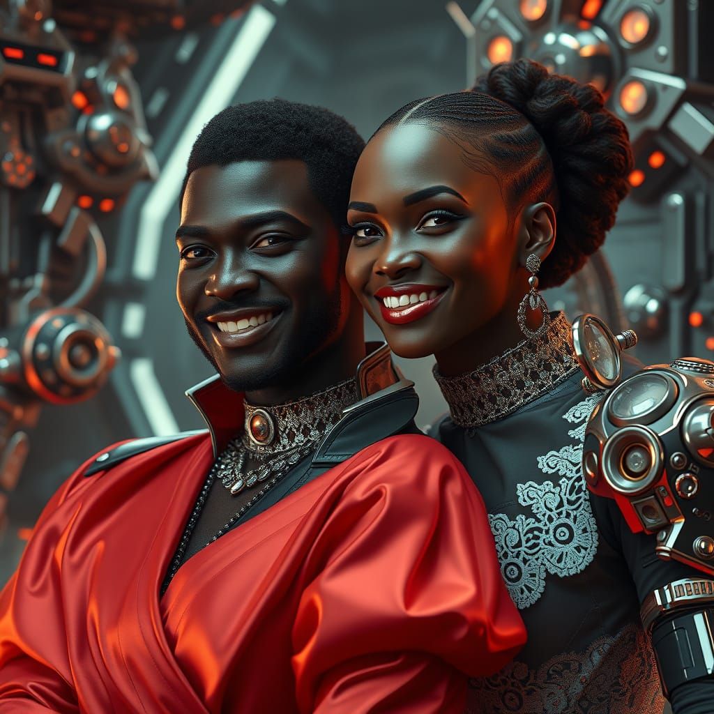 Futuristic Sci-Fi Baron and Baroness in Silk and Lace