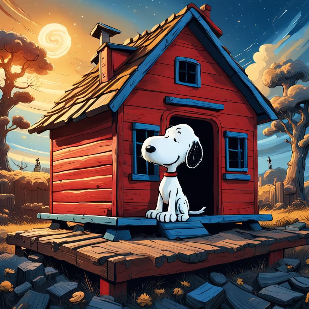 Snoopy and Woodstock Watch the Swirling Sky