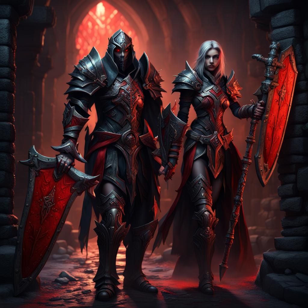 Evil Death Knights in a Dark Dungeon