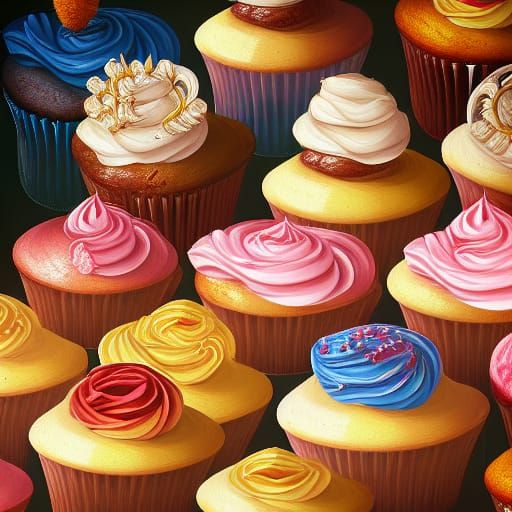 Hyperdetailed Cupcakes Digital Painting in French Style