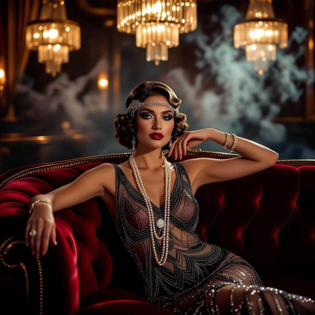 Glamorous Hollywood Lounge with Flapper Model