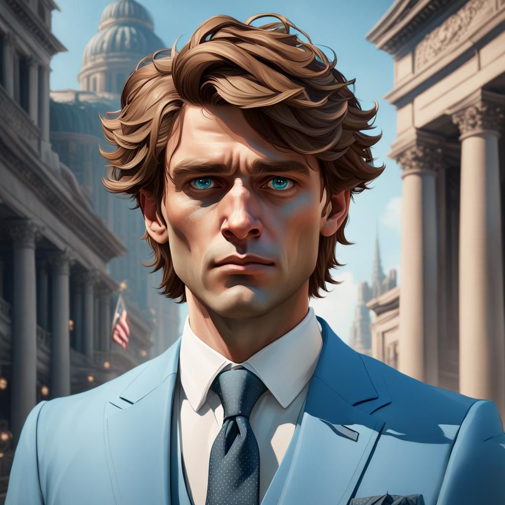 Hopeful Young Politician Portrait in Hyperdetailed Style