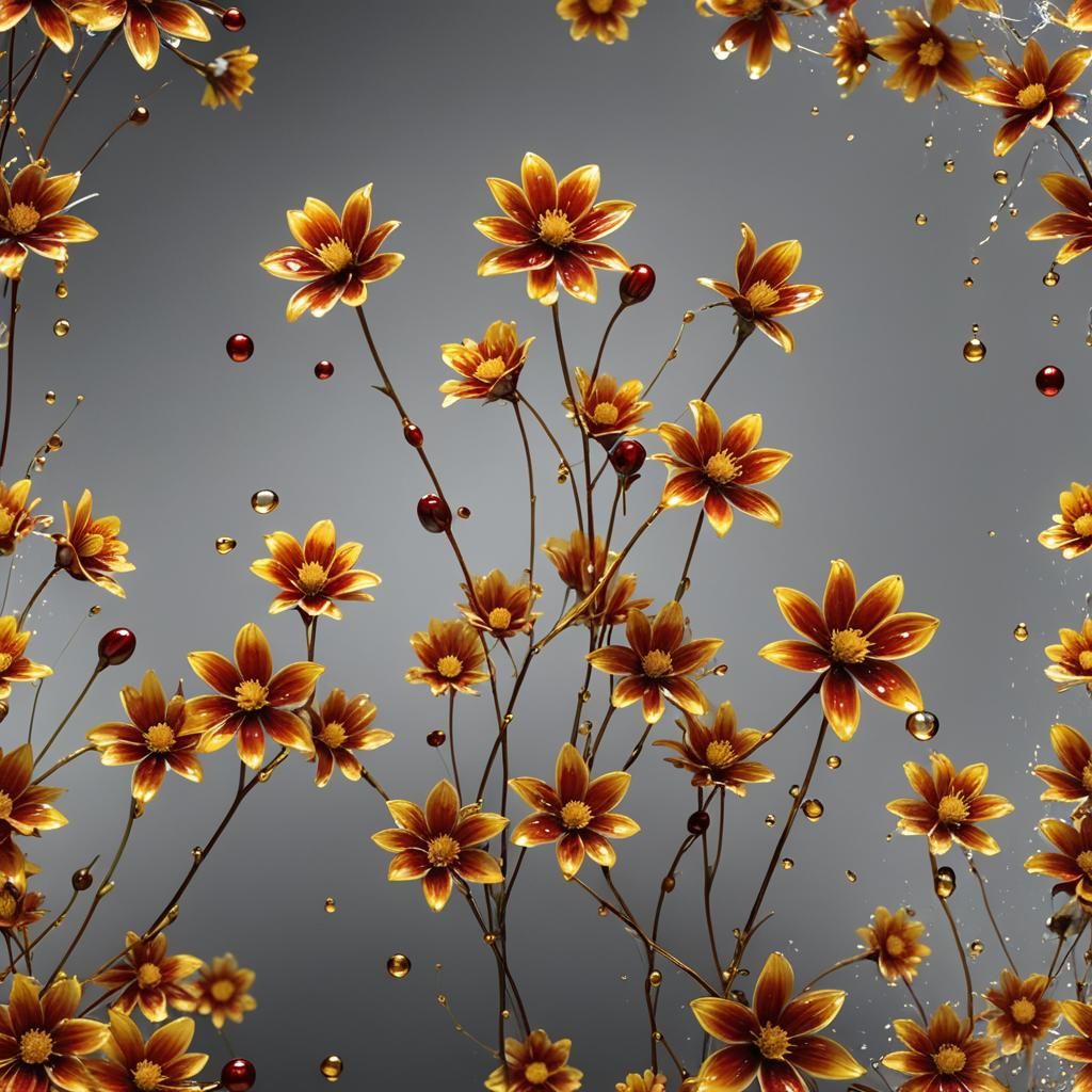 Hyperrealistic Red and Yellow Flowers in Studio Lighting