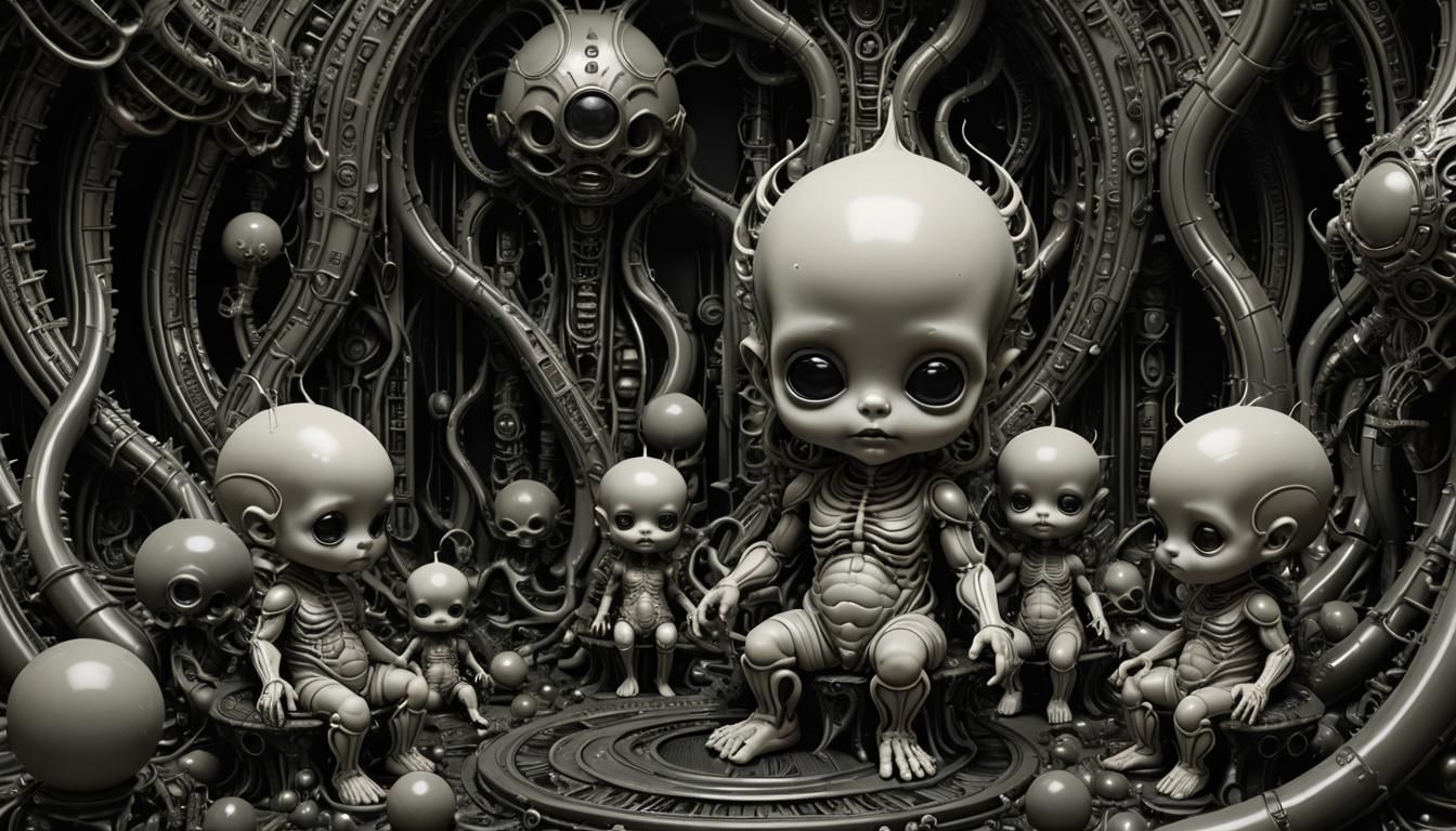 Biomechanical Giger Babies in Mandelbulb Style