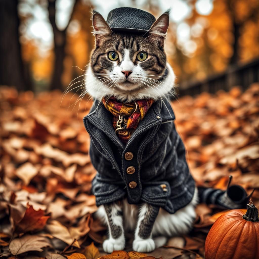 Hyperrealistic Cat in Fall Outfit