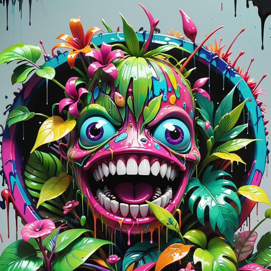 Cannibal Plant Feast in Technicolor Jungle, 3D Render