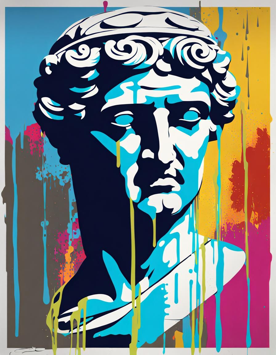 Graffiti-Style Greek Statue in Pop Art
