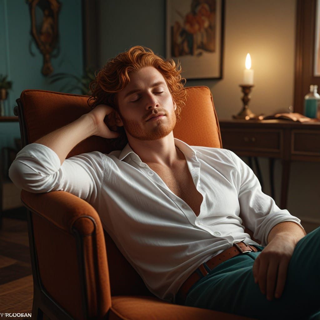 Gorgeous Man Sleeping in Chair with Dynamic Lighting